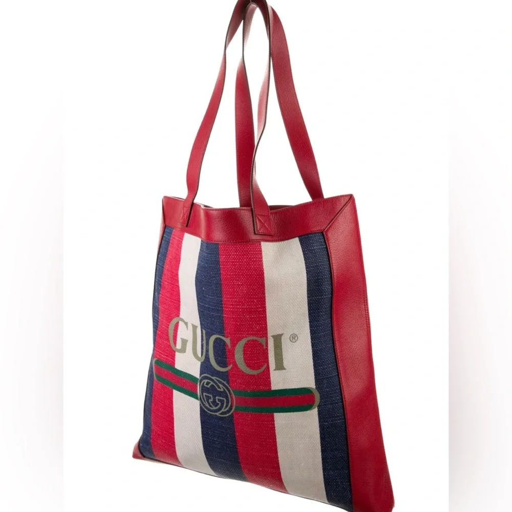 Gucci Logo Stripe Red Tote Bag - Picture 2 of 9